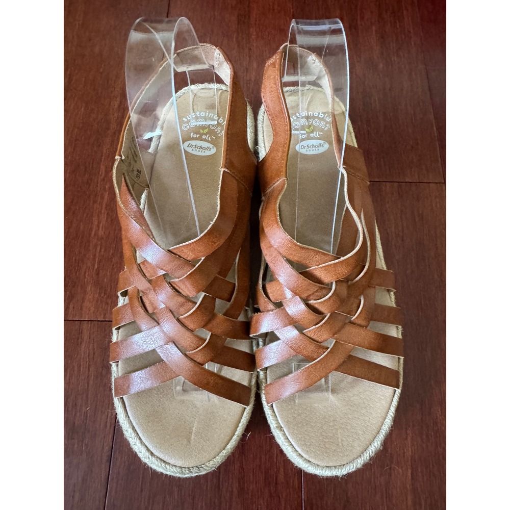 Dr. Scholls Off Site Womens 9M Brown Strappy Espadrille Platform Wedge Sandals